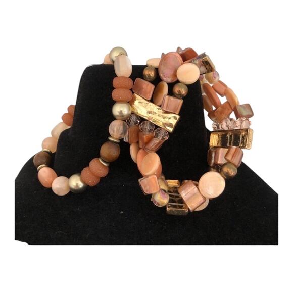 Unique Blend Soft Pink Earthy Brown Tan Beads Expandable Two Bracelet Bundle - Picture 9 of 9